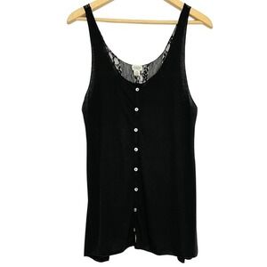 Charming Charlie Y2K Fairy Grunge Tank‎ Top Womens Size L Black Lace Back Witchy
